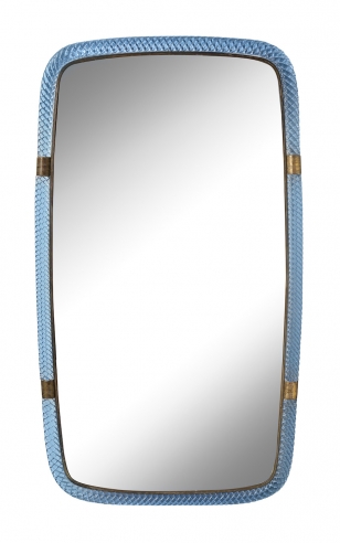 Treccia Glass Mirror in Blue by Carlo Scarpa for Venini Model 20