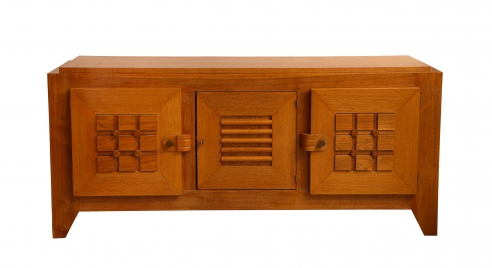 Large Oak Sculpted Front Sideboard by Charles Dudouyt