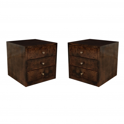 Pair of petite lacquered parchment chests by Aldo Tura