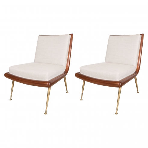 Pair of  Slipper Chairs With Brass Legs by T.H. Robsjohn-Gibbings for Widdicomb