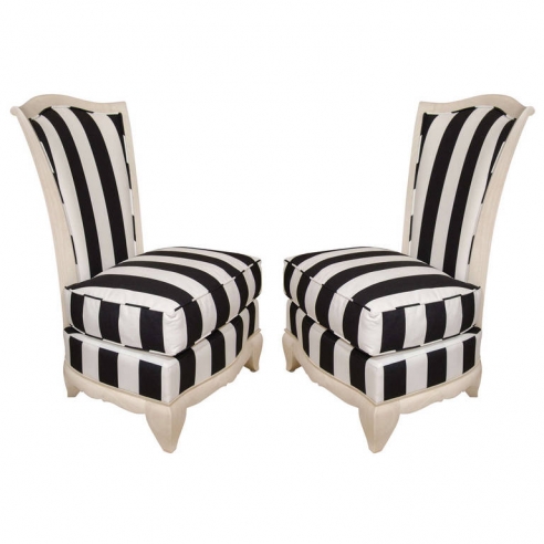 Pair of French Slipper Chairs with Cerused Frame in Marimekko Fabric