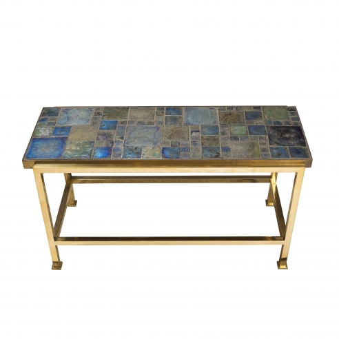 Petite table with Tiffany glass mosaic top by Ed Wormley for Dunbar
