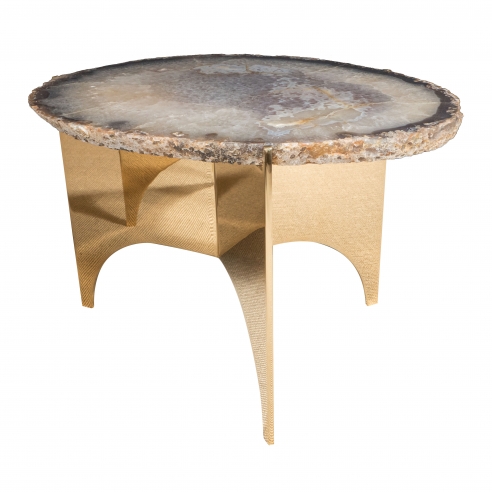Agate Table with Mirrored Polished Bronze Base