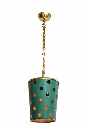 Green Tole and Brass Pendant Light