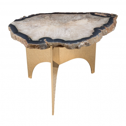 Agate Table with Mirror Polished Bronze Base