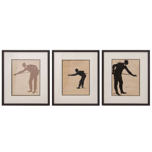 Framed Silhouette Billiard Players / set of 3