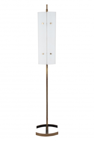 Angelo Lelii, Arredoluce, Bronze and Frosted Glass Floor Lamp.
