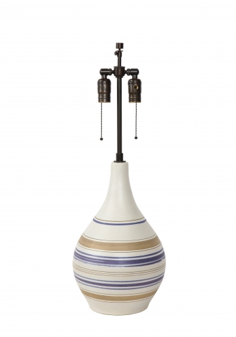 Tall lamp with blue and taupe stripes by Martz
