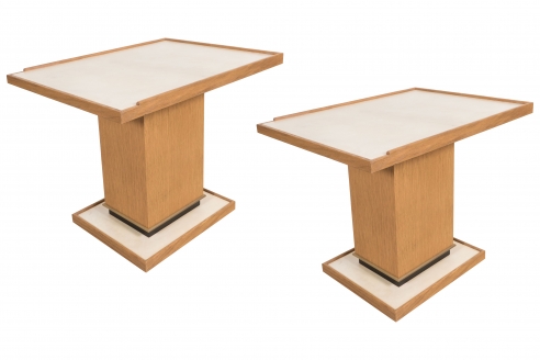 Pair of Oak Side Tables with Parchment Top by Appel Modern