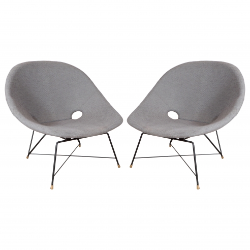 Pair of Grey Linen Chairs by Augusto Bozzi for Fratelli Saporiti
