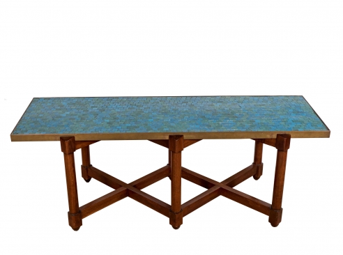 Edward Wormley for Dunbar Blue Glass Mosaic Topped Table