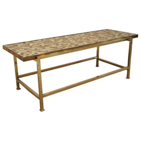Low Table In Cream And Gold Tiles by Ed Wormley for Dunbar