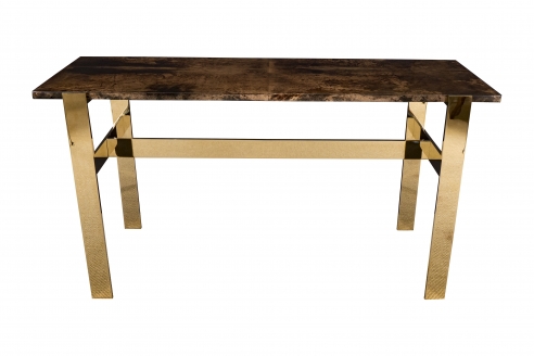 Aldo Tura console table with contemporary mirror polished bronze base
