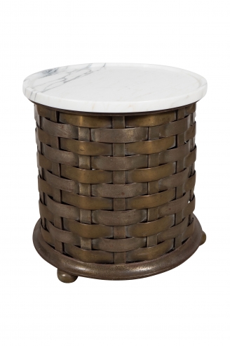 Antique French Brass Woven Base Table with a Contemporary Marble Top